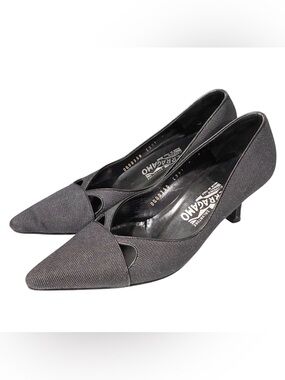 Salvatore Ferragamo Canvas Cutout Pump Heels Size 7C